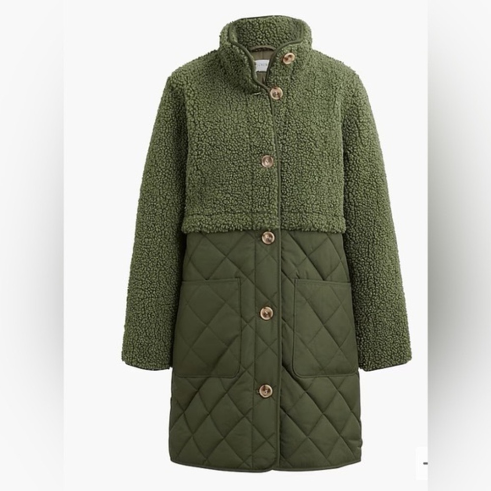 Like New J. Crew Olive Teddy and Quilted Jacket